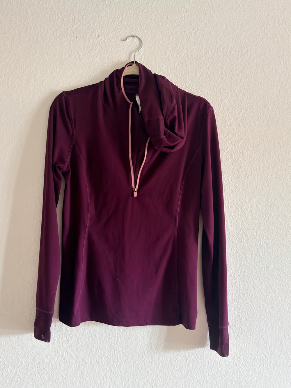 Fabletics Burgundy Quarter-Zip Cowl Neck Performance Top